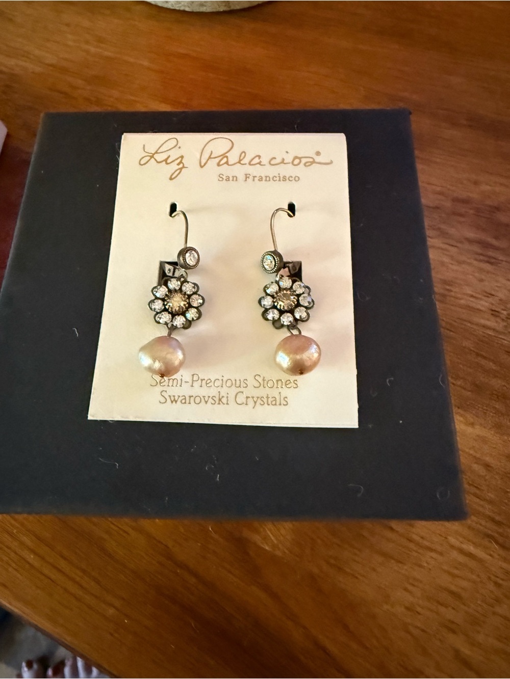 Liz Palacios Freshwater Pearl and Floral Swarovski Crystal Drop Earrings